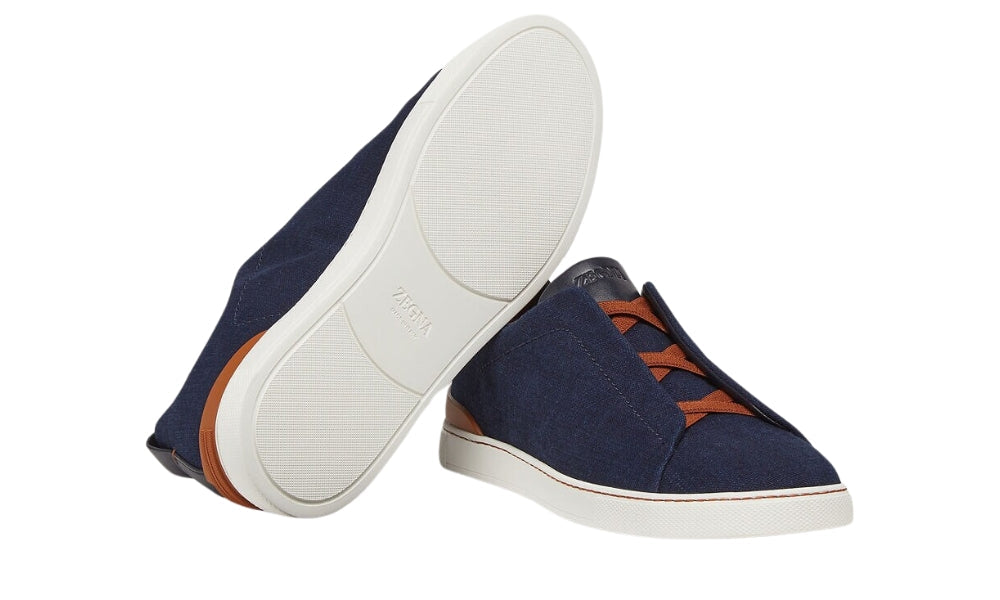 Zegna Cotton Denim Triple Stitch™ Sneakers "Blue"